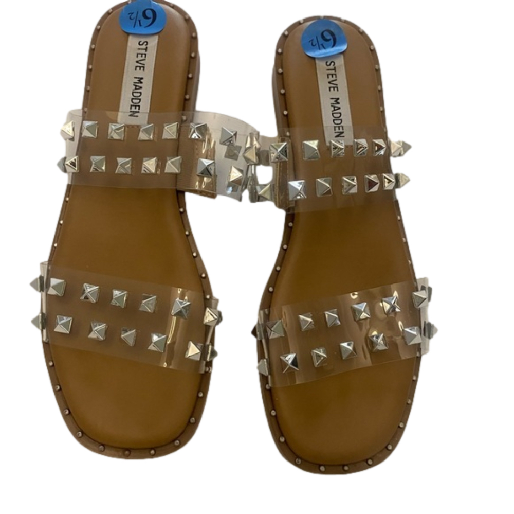 Steve Madden Studded‎ Clear Strap Tan Sandals Flats 6.5. NWOB